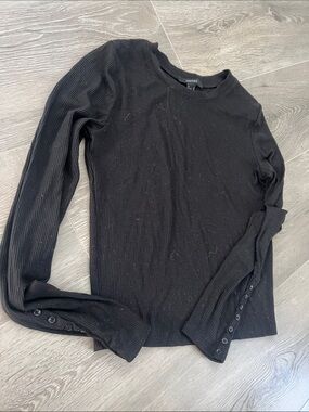 Forever 21 Black Ribbed Long Sleeve Top with Cuff Buttons